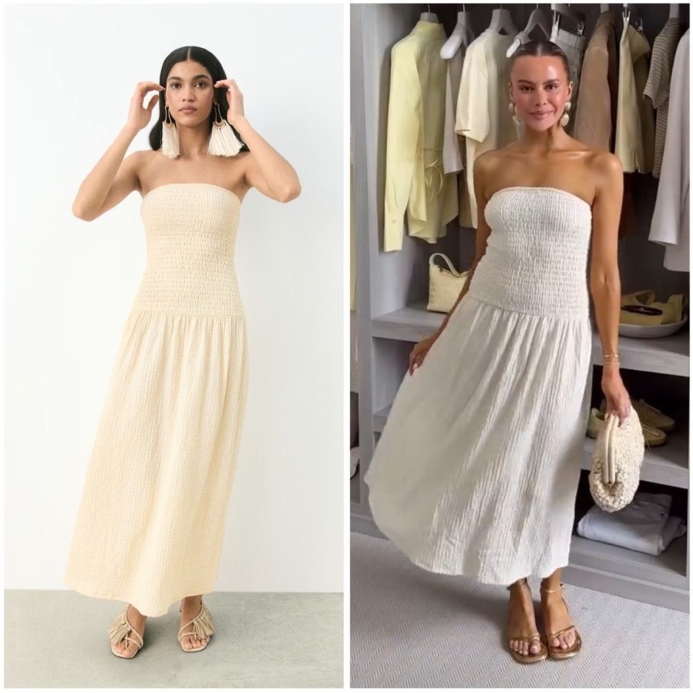 H&M SMOCKED BANDEAU DRESS